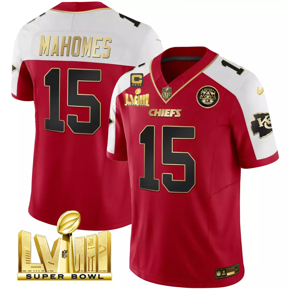 Mahomes Male 15 Chiefs Jersey Red Super Bowl Lviii Four Stars Men Player White Black