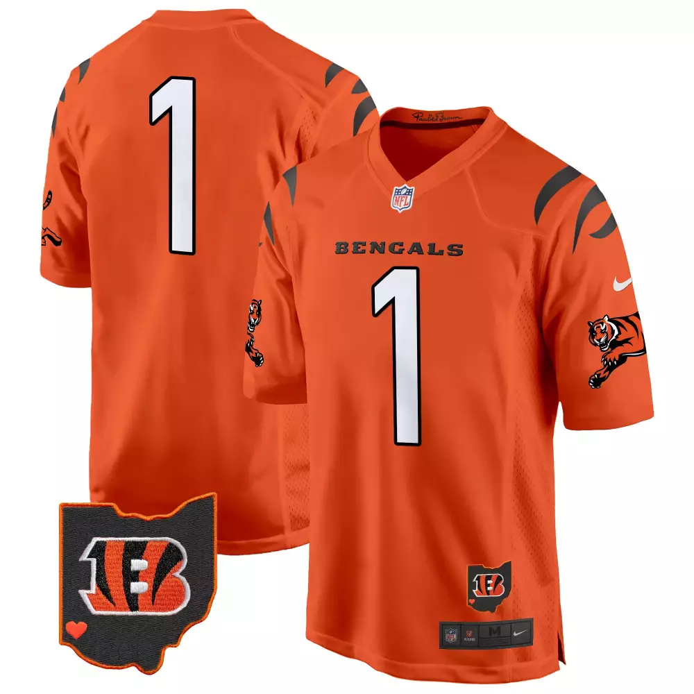 Bengals 1 Jersey Orange Men Black White Game All Stitched