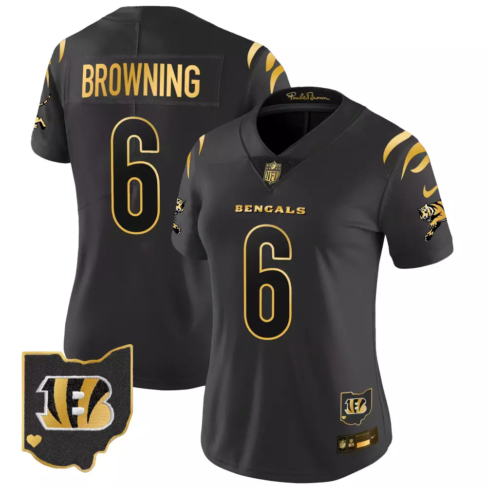 Jake Browning 6 Bengals Jersey Black Poele Brown Ohio State Shape Women Player Alternate