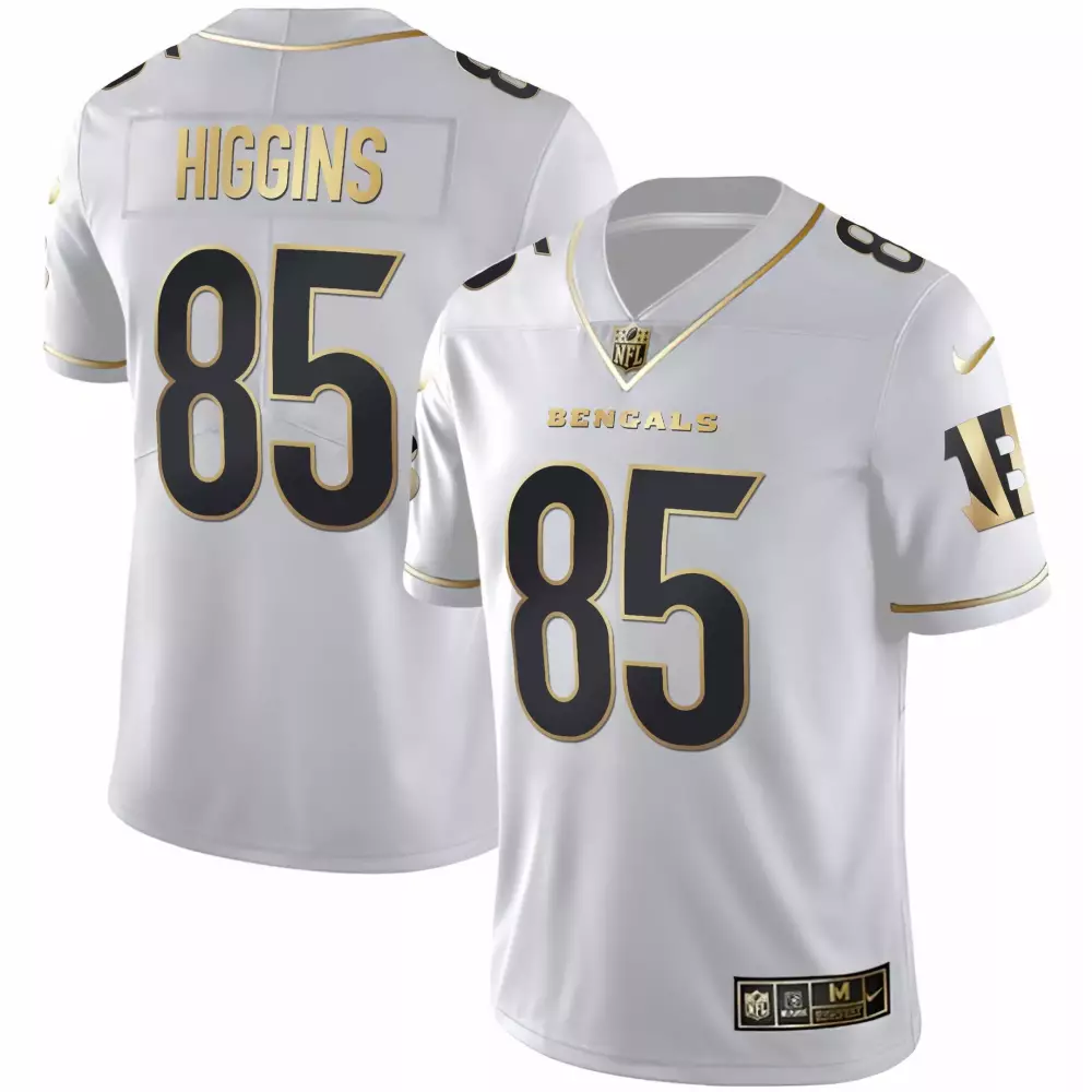 Tee Higgins 85 Bengals Jersey White Men Black Gold All Stitched