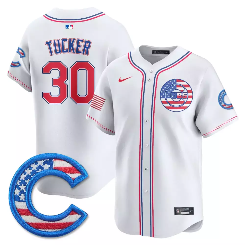 Tucker Fourth 30 Cubs Jersey White 4th Of July American Flag Men Red Blue Vapor Stitched