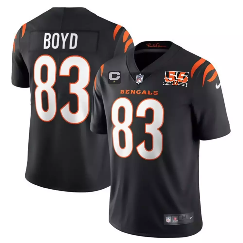 Tyler Boyd 83 Bengals Jersey Black 55th Anniversary 1968-2023 Men NFL Orange White