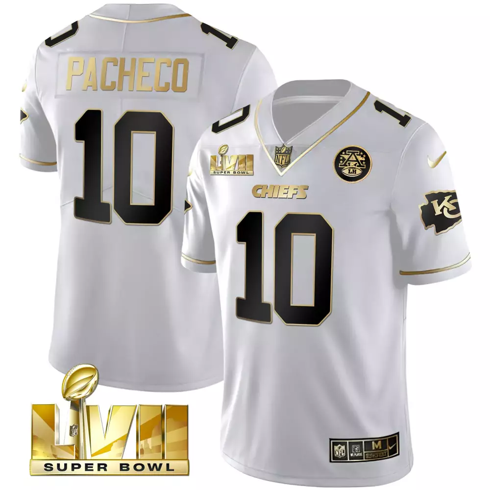 Isiah Pacheco 10 Chiefs Jersey White Super Bowl Lvii Lh Men Alternate Black Gold