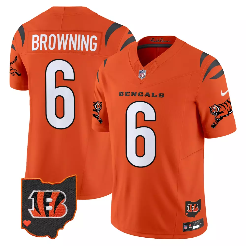 Jake Browning 6 Bengals Jersey Orange Ohio Men Black White Vapor Limited All Stitched