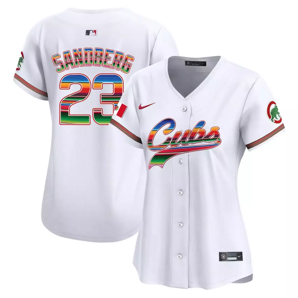 Ryne Sandberg 23 Cubs Jersey White Cinco De Mayo Split Custom Design Red Orange Yellow