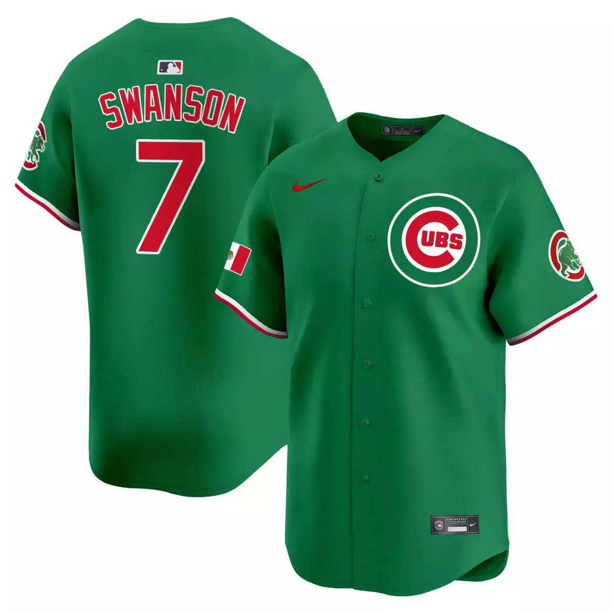 Swanson Mexico 7 Cubs Jersey Green Flag Men Alternate Red White Vapor Premier Limited