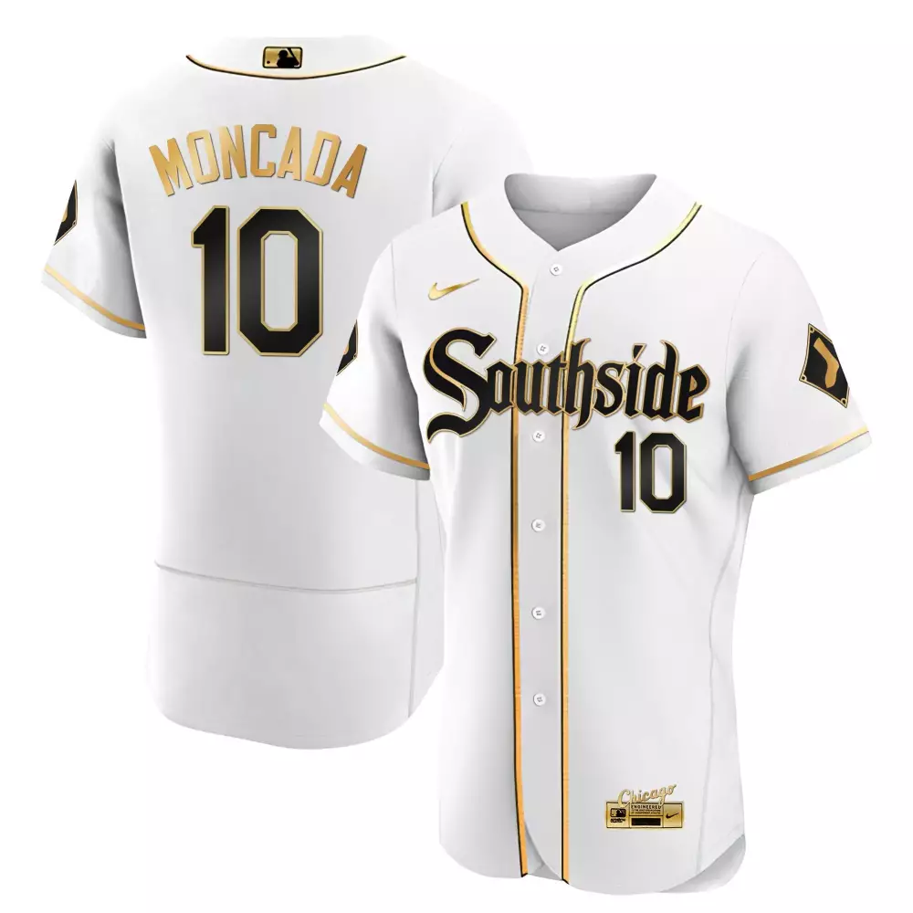 Yoan Moncada 10 Southside Jersey White Chicago Black Gold Flex Limited All Stitched