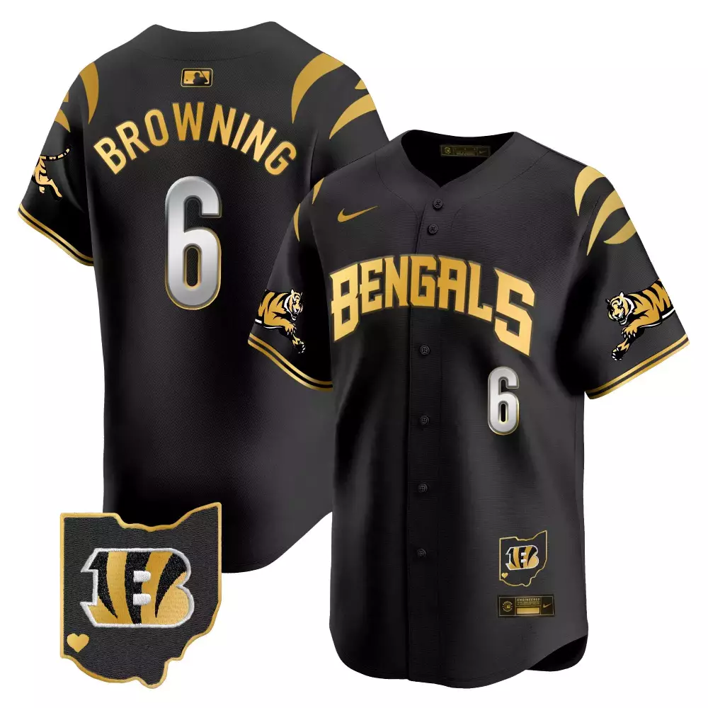 Jake Browning 6 Bengals Jersey Black City Connect Ohio State Outline Heart Men Gold
