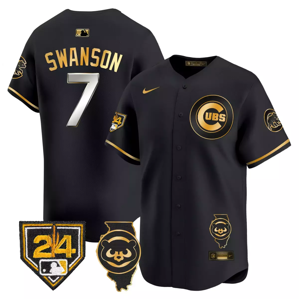 Swanson Training 7 Cubs Jersey Black City Connect Illinois Men Gold Vapor Premier