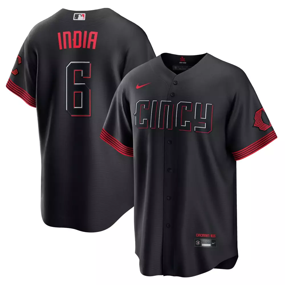 Jonathan India 6 Cincinnati Reds Jersey Black City Connect Tag Men Split Design Red
