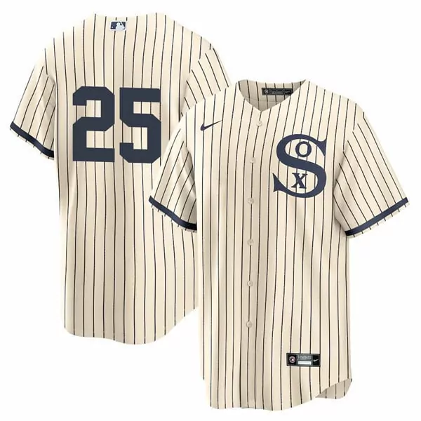 Frank Thomas 35 Chicago White Sox Jersey Cream Men Throwback Split Design Navy Blue
