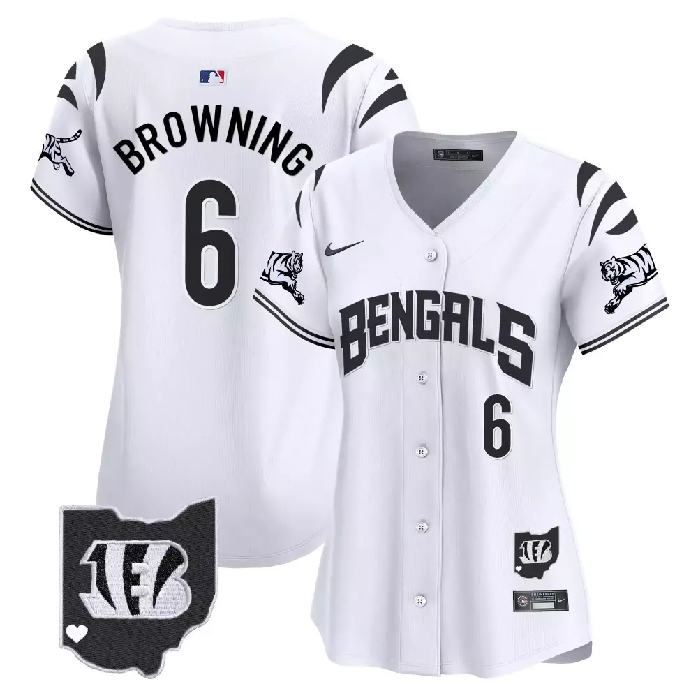 Jake Browning 6 Bengals Jersey White Ohio Shape Women Black Limited Vapor Premier