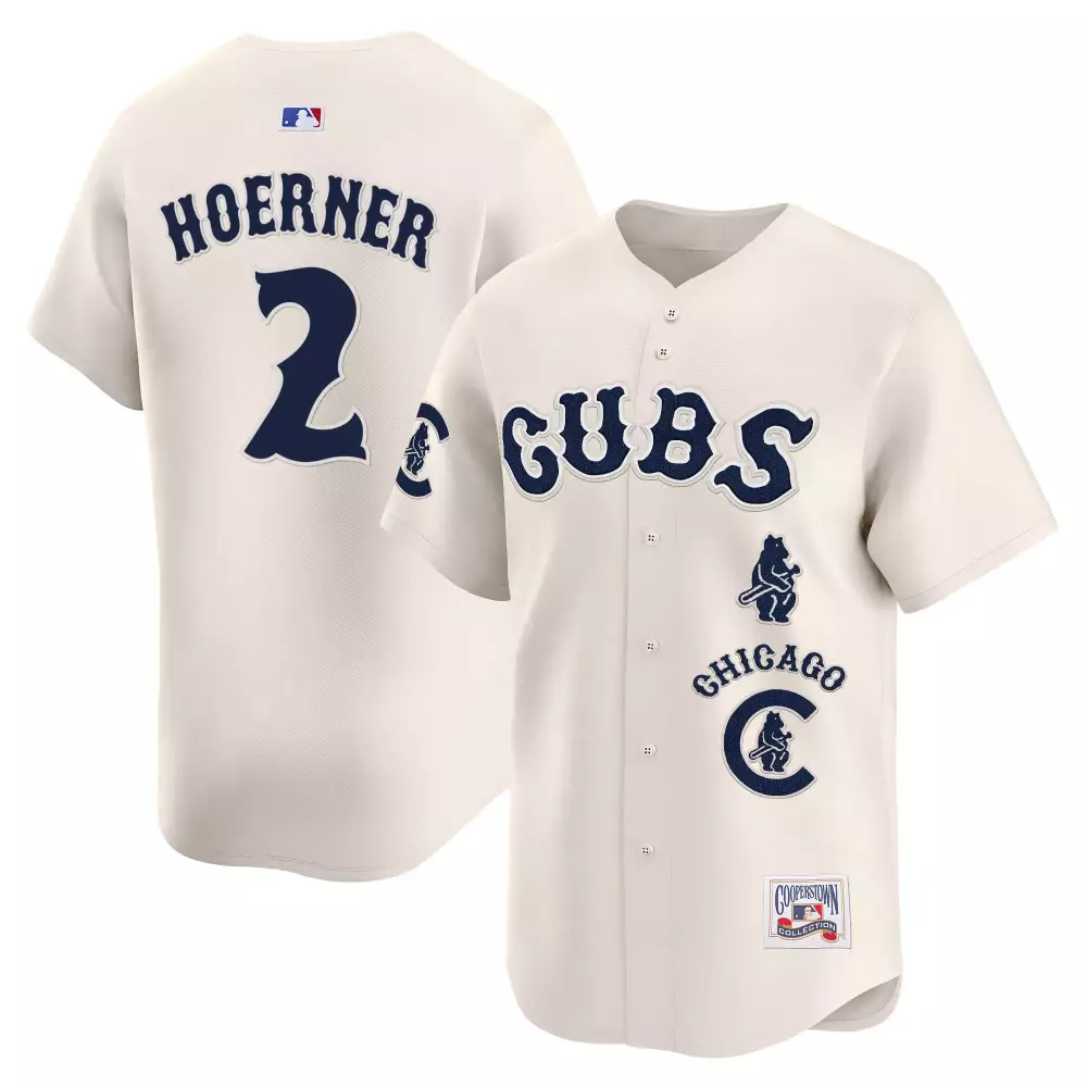 Nico Hoerner 2 Cubs Jersey Cream Cooperstown Collection Men Throwback Design Navy Blue