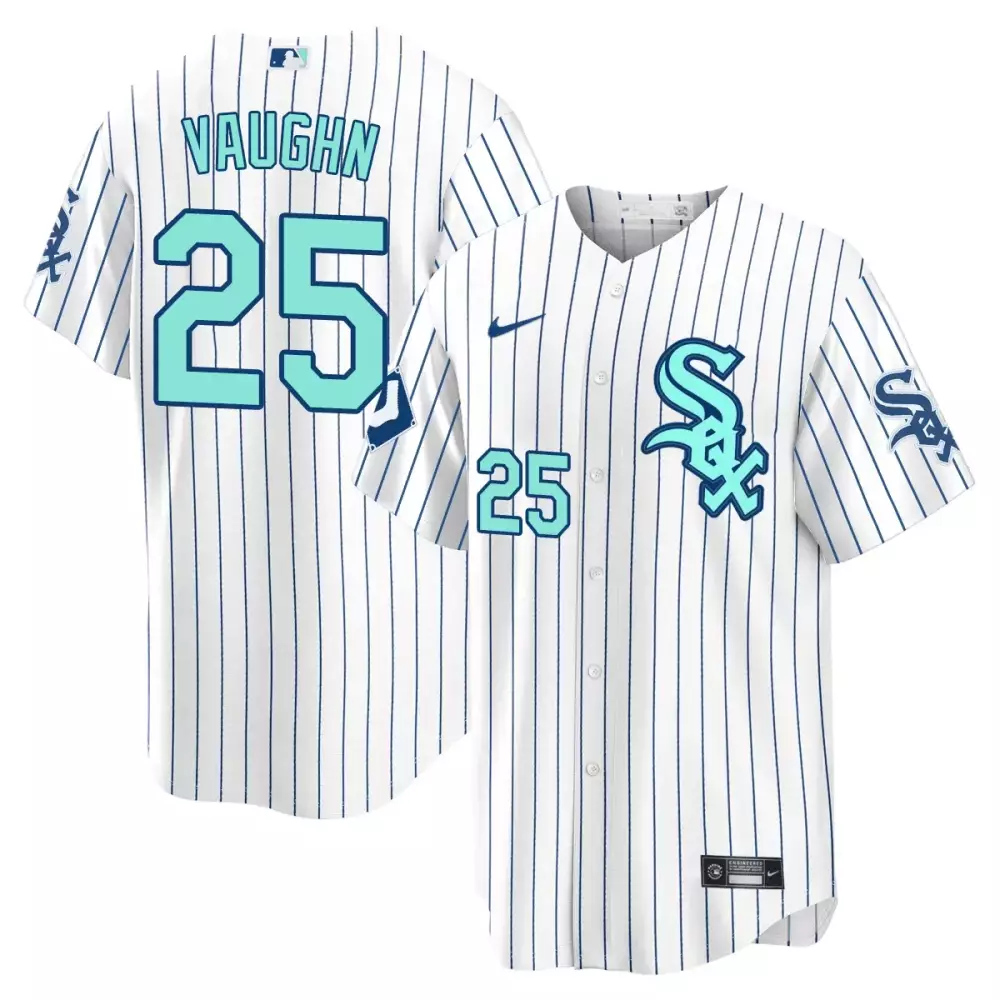 Andrew Vaughn 25 Jersey White Chicago Sox Blue Teal All Stitched Vapor