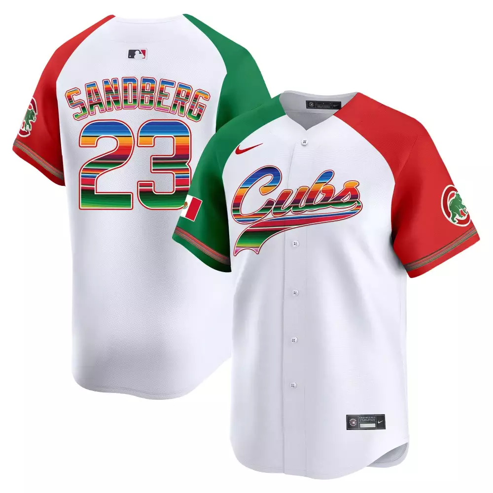 Ryne Sandberg 23 Cubs Jersey White Mexican Flag Men Split Custom Design Green Red