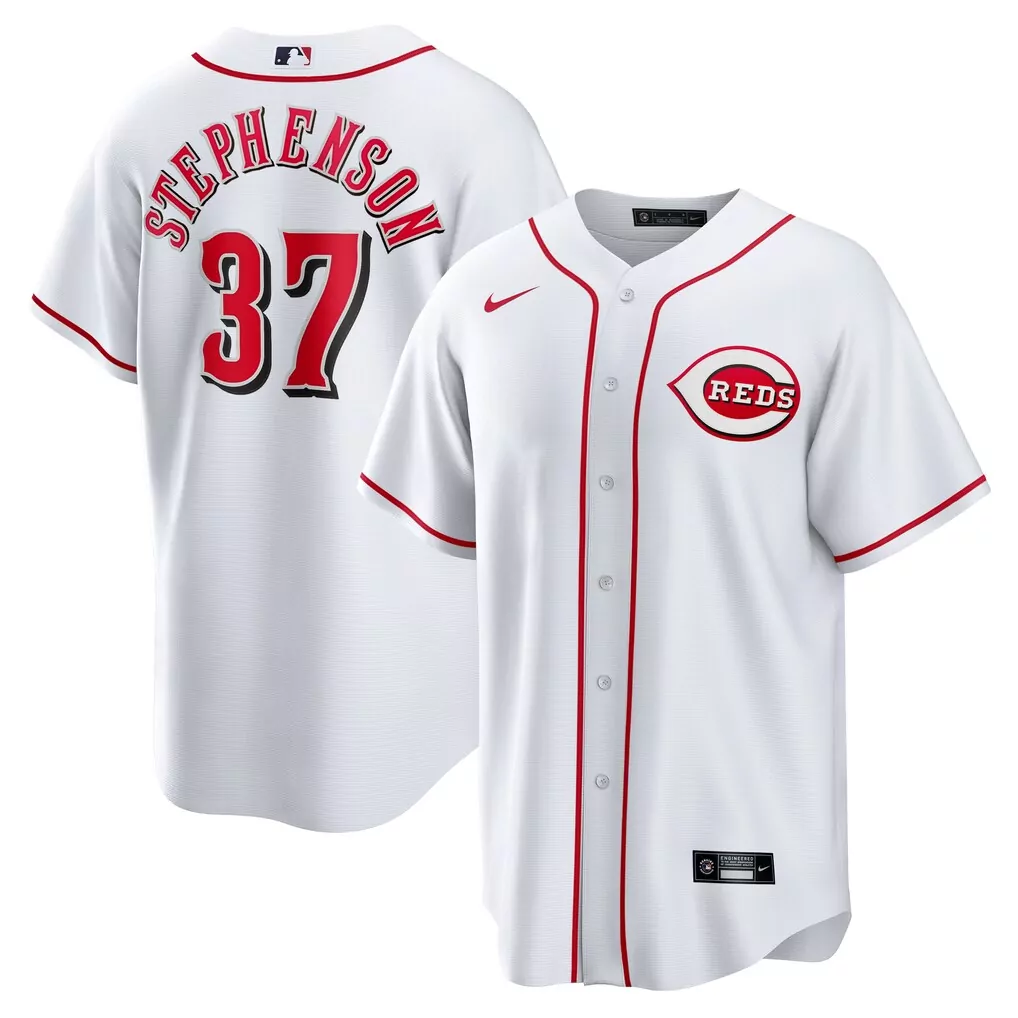 Tyler Stephenson 37 Reds Jersey White Men Red Home Replica