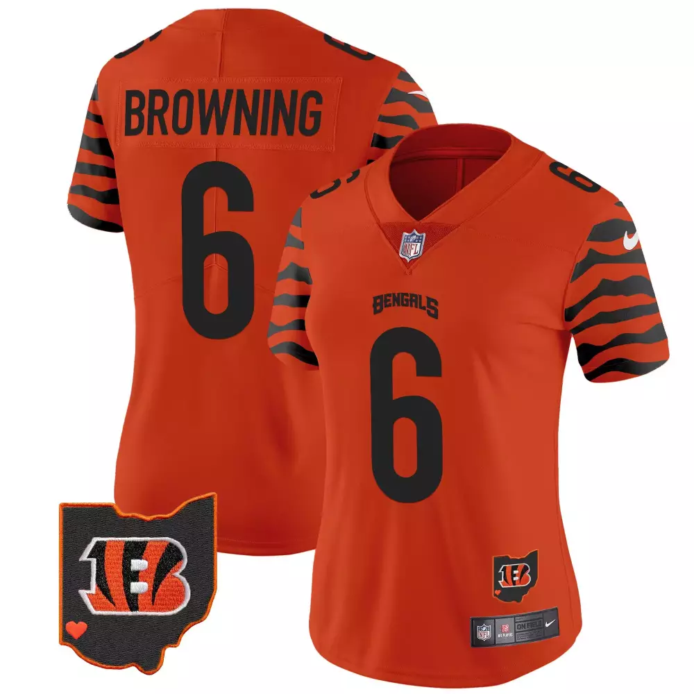 Jake Browning 6 Bengals Jersey Orange Ohio Outline Heart Women Player Black Vapor