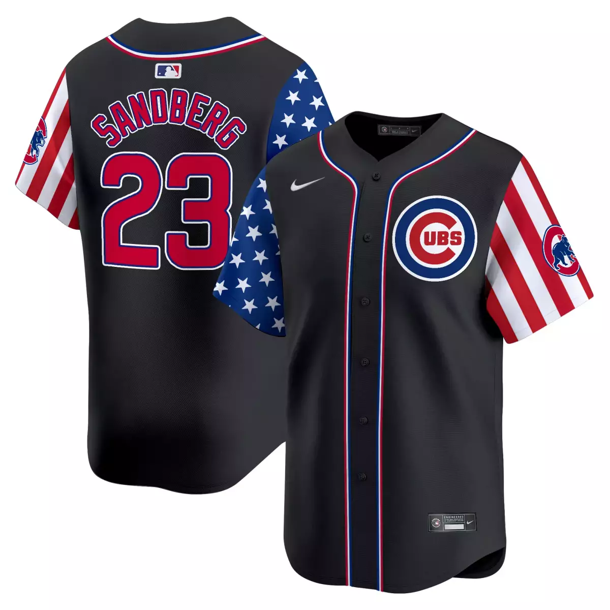 Sandberg Independence 23 Cubs Jersey Black Men Split Custom Design Red White Blue