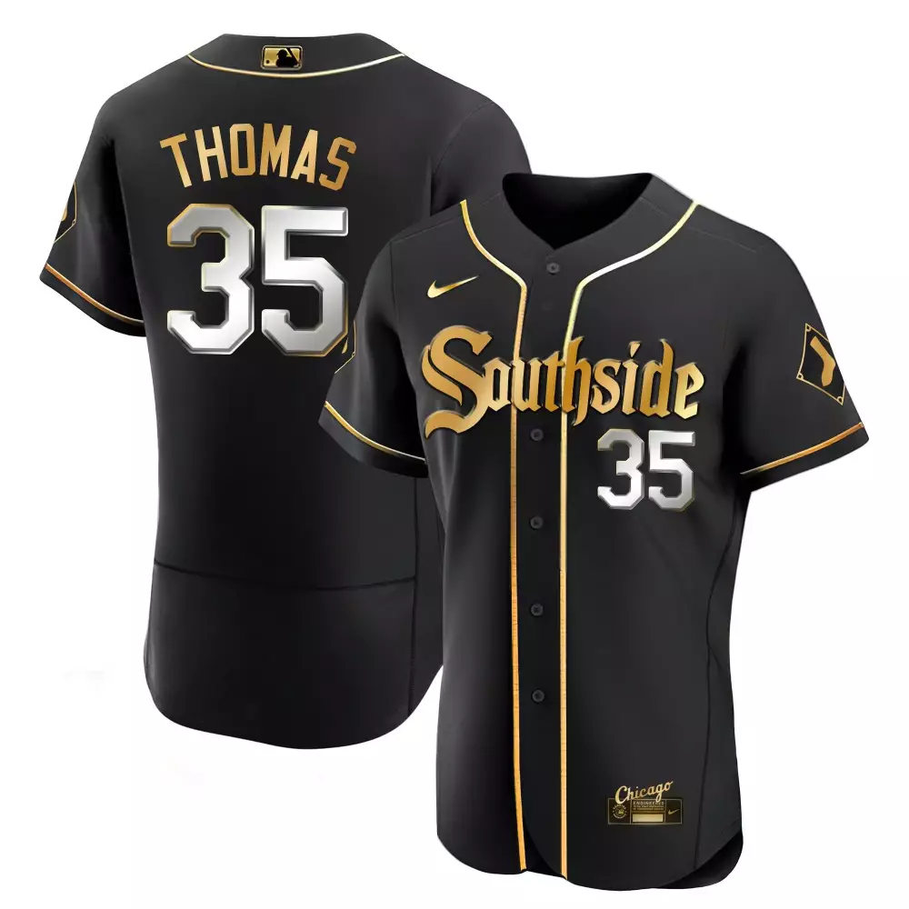 Frank Thomas 35 Chicago Jersey Black Southside Tag Men Gold Silver Limited Flex Base