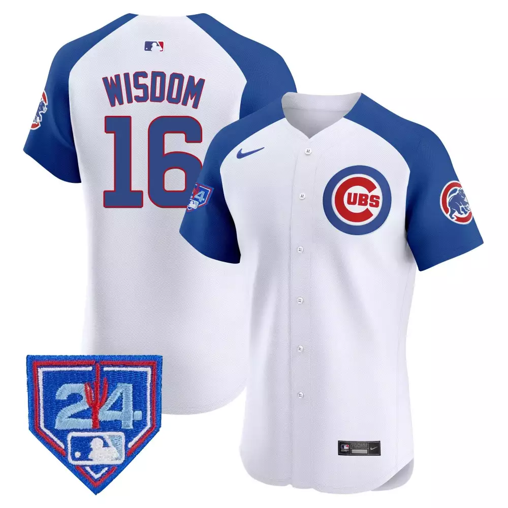 Patrick Wisdom 16 Cubs Jersey White Men Blue Red Alternate Vapor Premier Elite v2