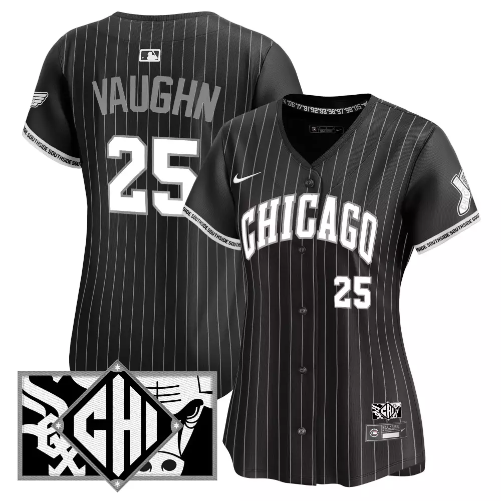 Andrew Vaughn 25 Jersey Black City Connect Chicago White Sox Skyline Diamond 'chi'
