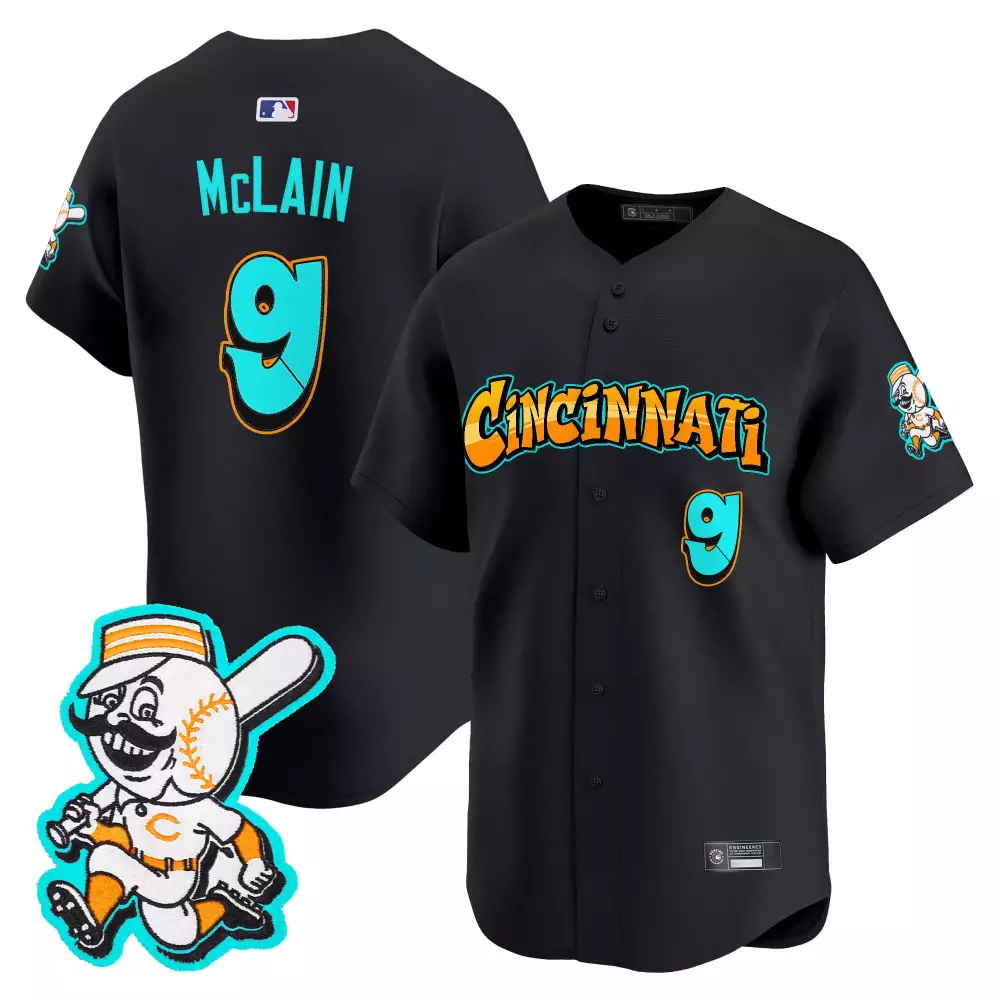 Matt Mclain 9 Cincinnati Reds Jersey Black The City Connect Series Mr. Redlegs Mascot 2023