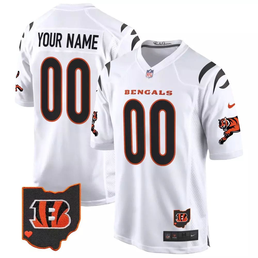 Custom Bengals Jersey White Ohio State Heart Men NFL Black Orange Game All Stitched