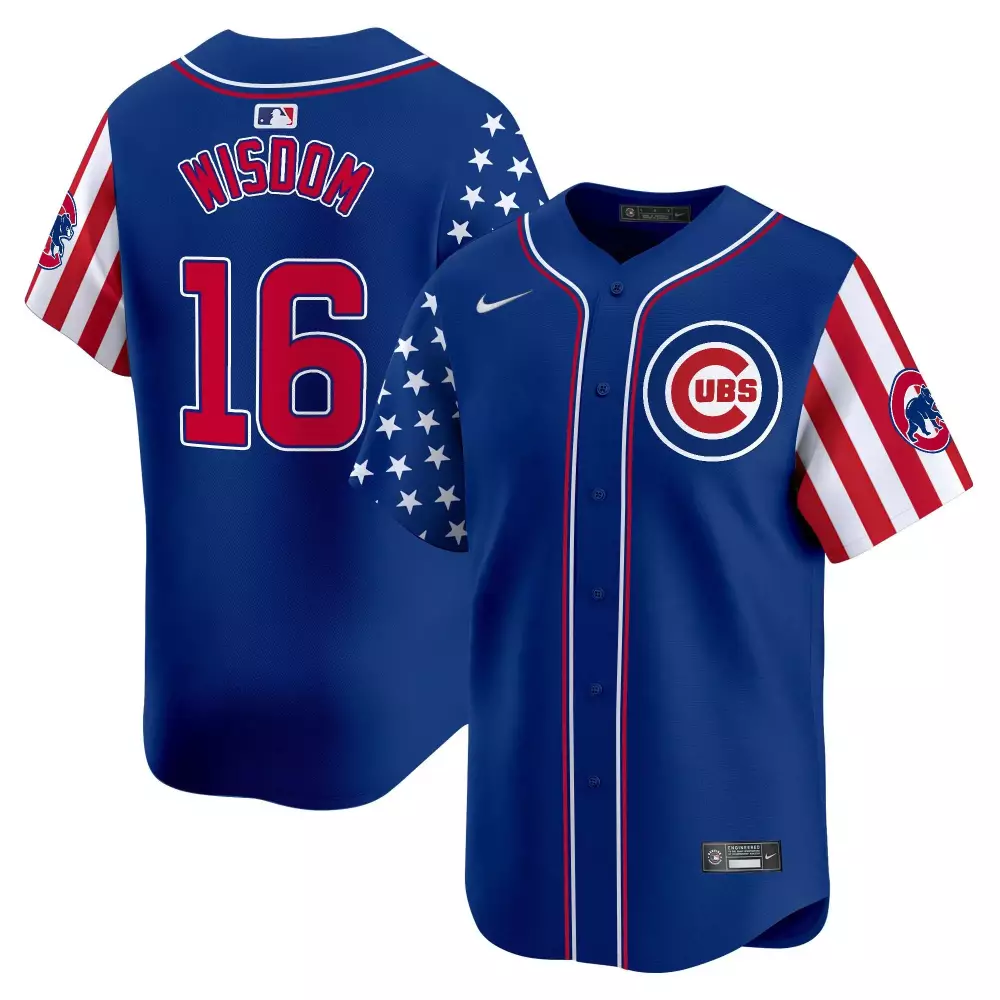 Patrick Wisdom 16 Cubs Jersey Blue Men Split Custom Design Red White Vapor Premier