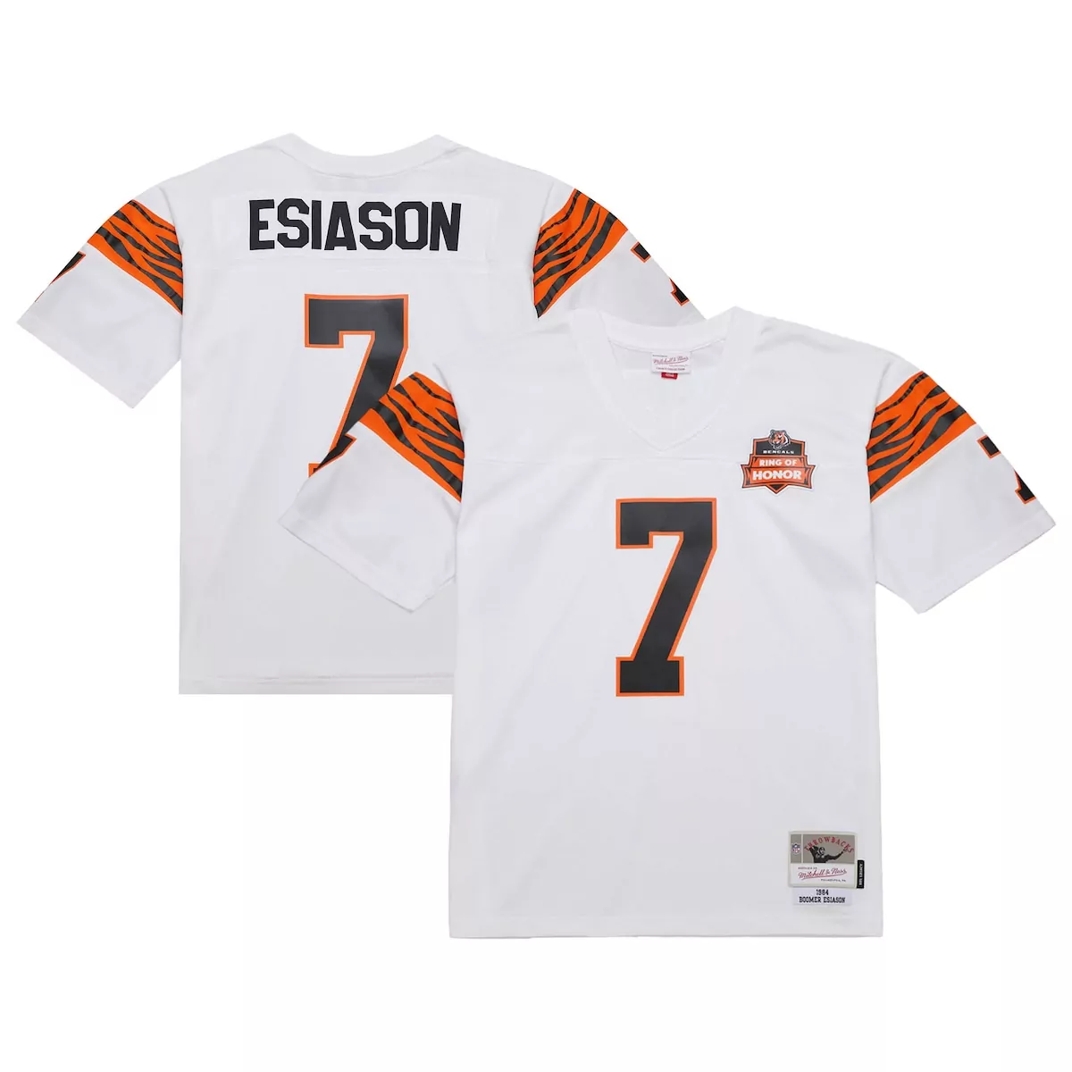 Boomer Esiason 7 Bengals Jersey White 1984 Season Ring Honor Men Orange Black Legacy