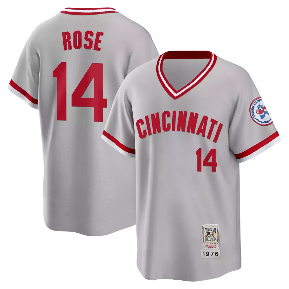 Pete Rose 14 Cincinnati Reds Jersey Gray Cooperstown Collection National League 1876-1976
