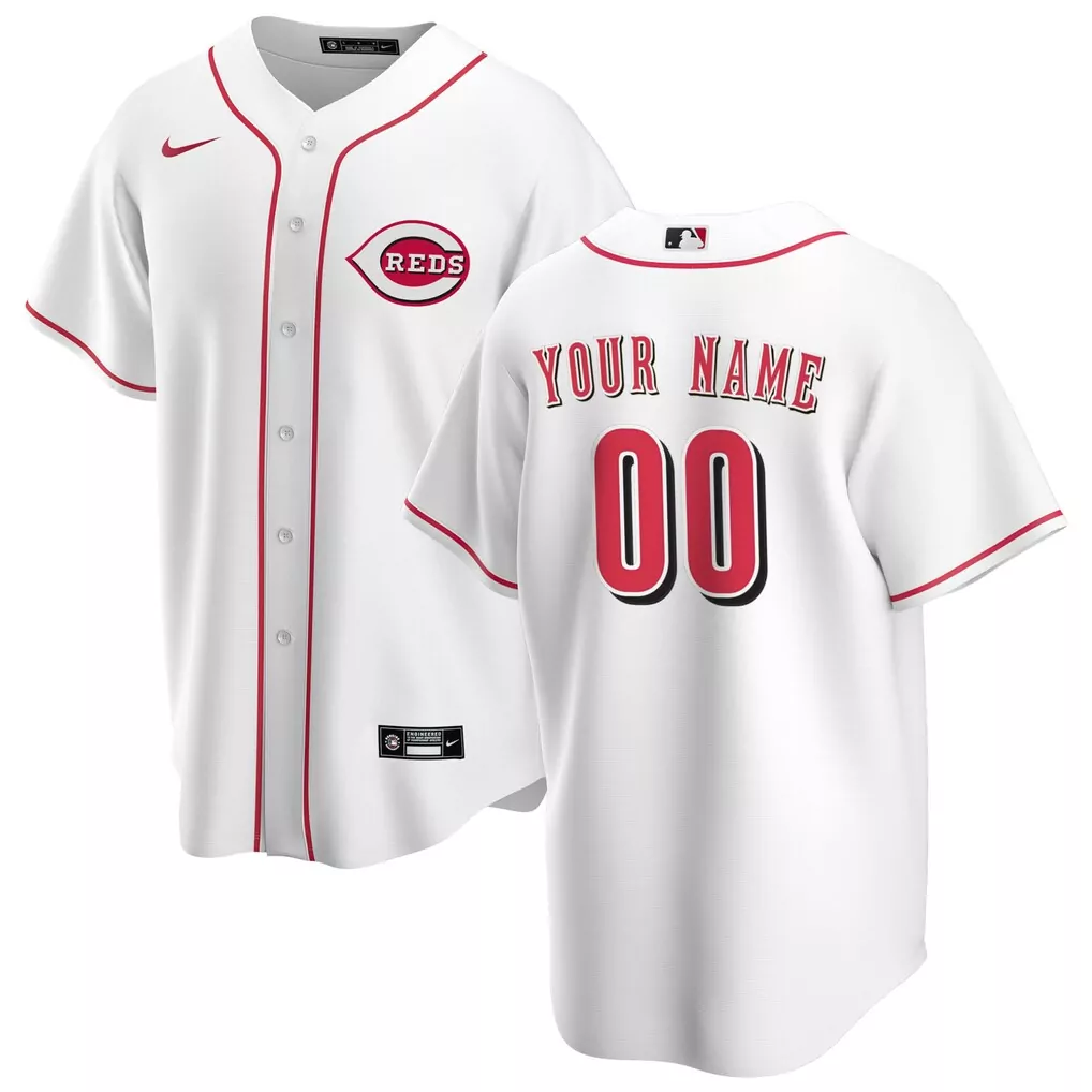 Custom Cincinnati Reds Jersey White Button-up Red Home Replica
