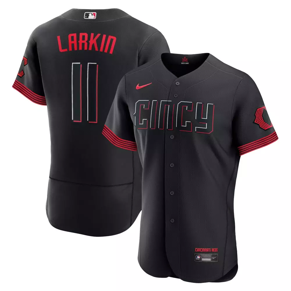 Barry Larkin 11 Cincinnati Reds Jersey Black City Connect Men Red White Flex All