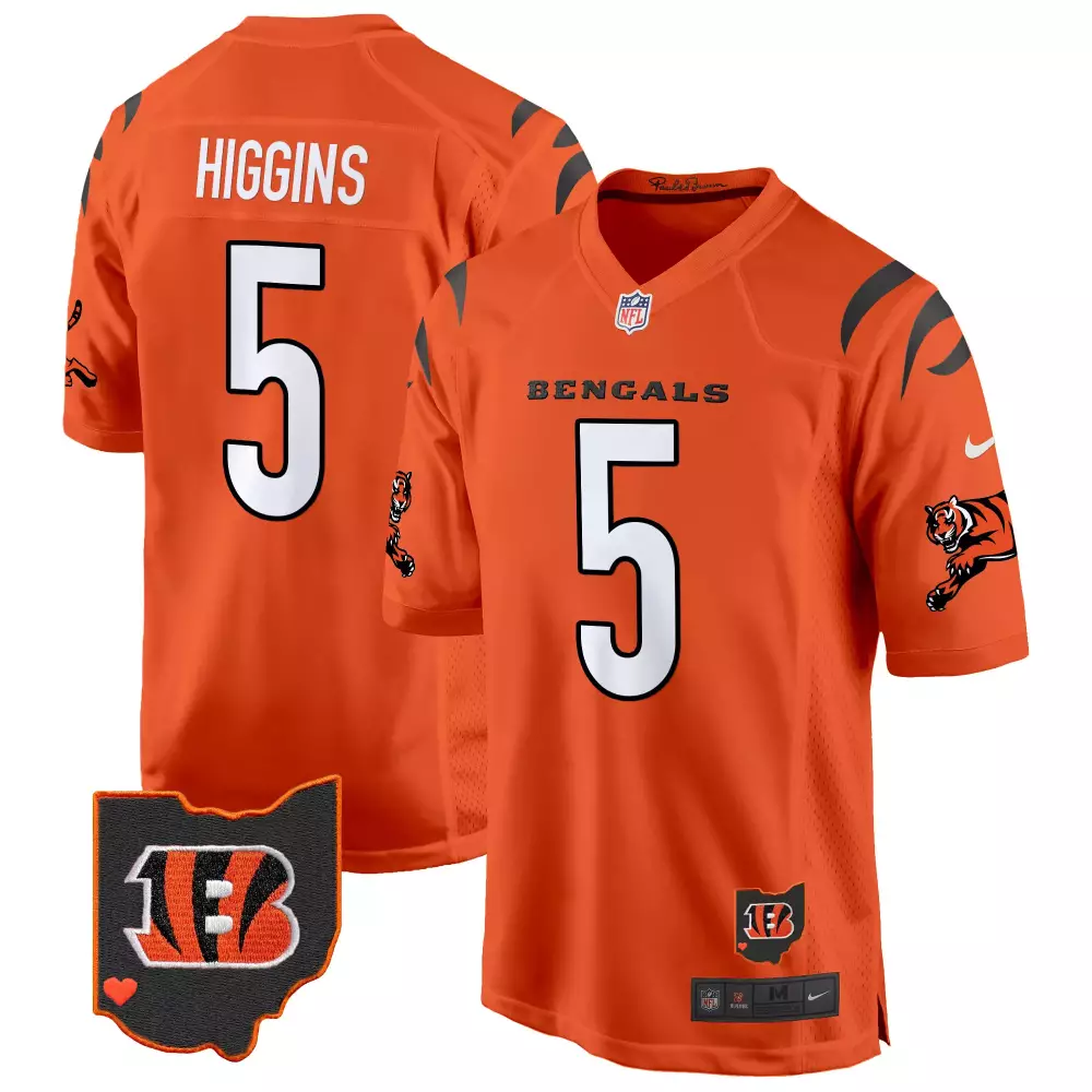 Tee Higgins 5 Bengals Jersey Orange Ohio Heart Men Player Black White Game All Stitched