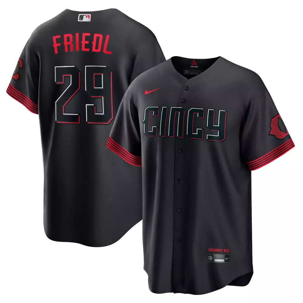 Tj Friedl 29 Cincinnati Reds Jersey Black Men Alternate Red White Grey Cool Base