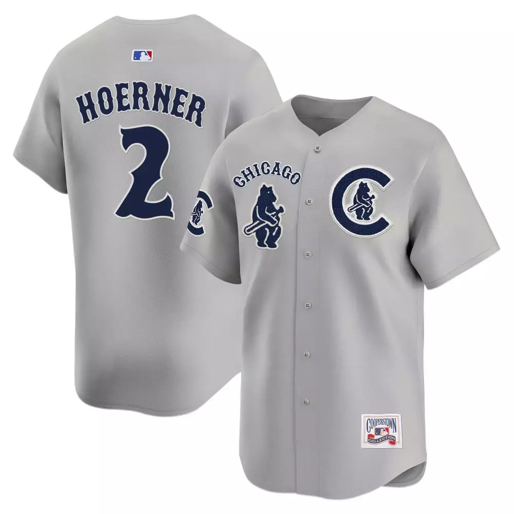 Nico Hoerner 2 Chicago Cubs Jersey Grey Cooperstown Collection Men Navy Vapor Premier