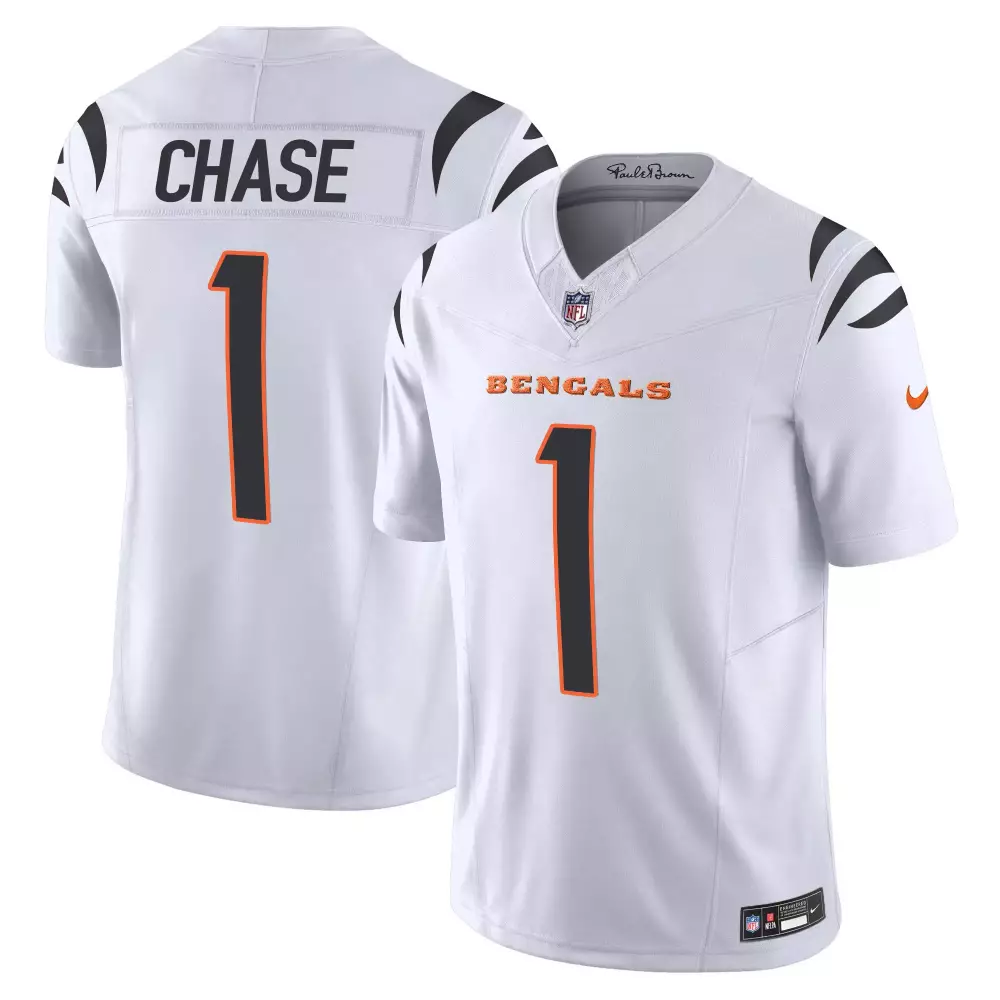 Ja'marr Chase 1 Bengals Jersey White Paul Brown Men Alternate Black Orange All Stitched