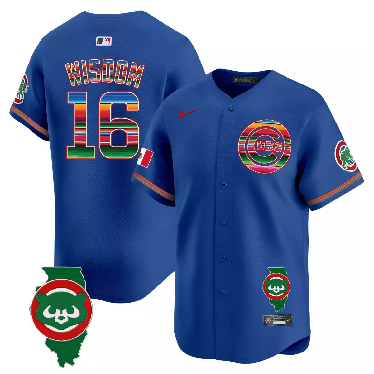 Wisdom Mexico 16 Cubs Jersey Blue City Connect Flag Illinois State Outline Men Alternate