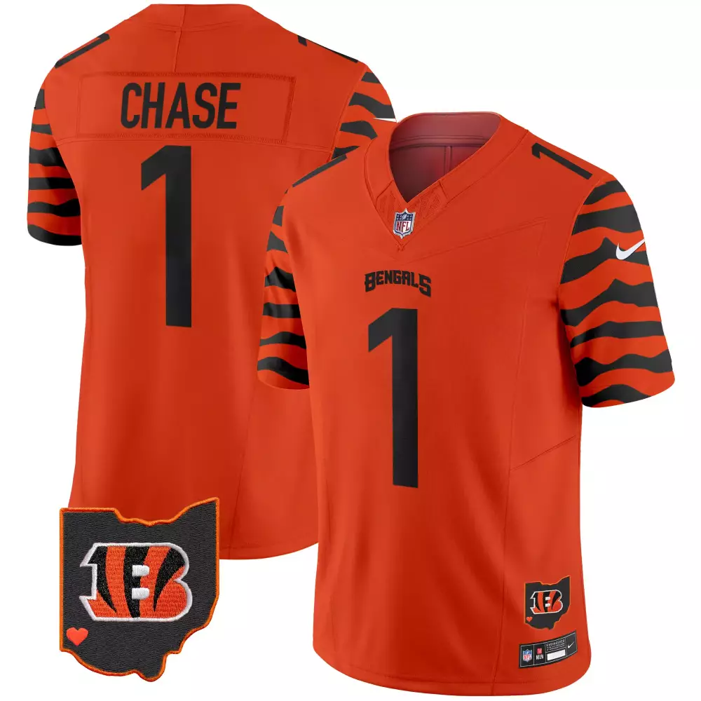 Ja'marr Chase 1 Bengals Jersey Orange NFL Ohio State Heart Men Black Vapor Limited