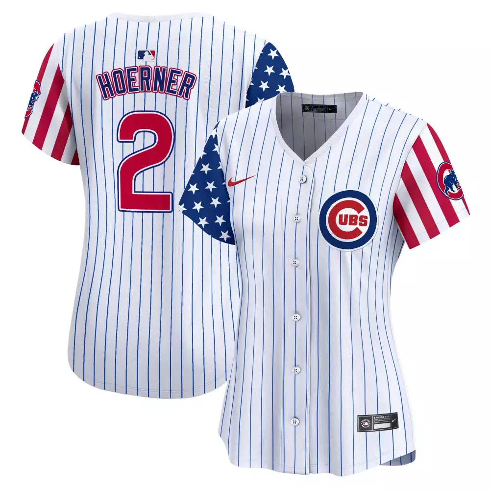 Nico Hoerner 2 Cubs Jersey White Women Split Design Blue Red Vapor Premier Limited