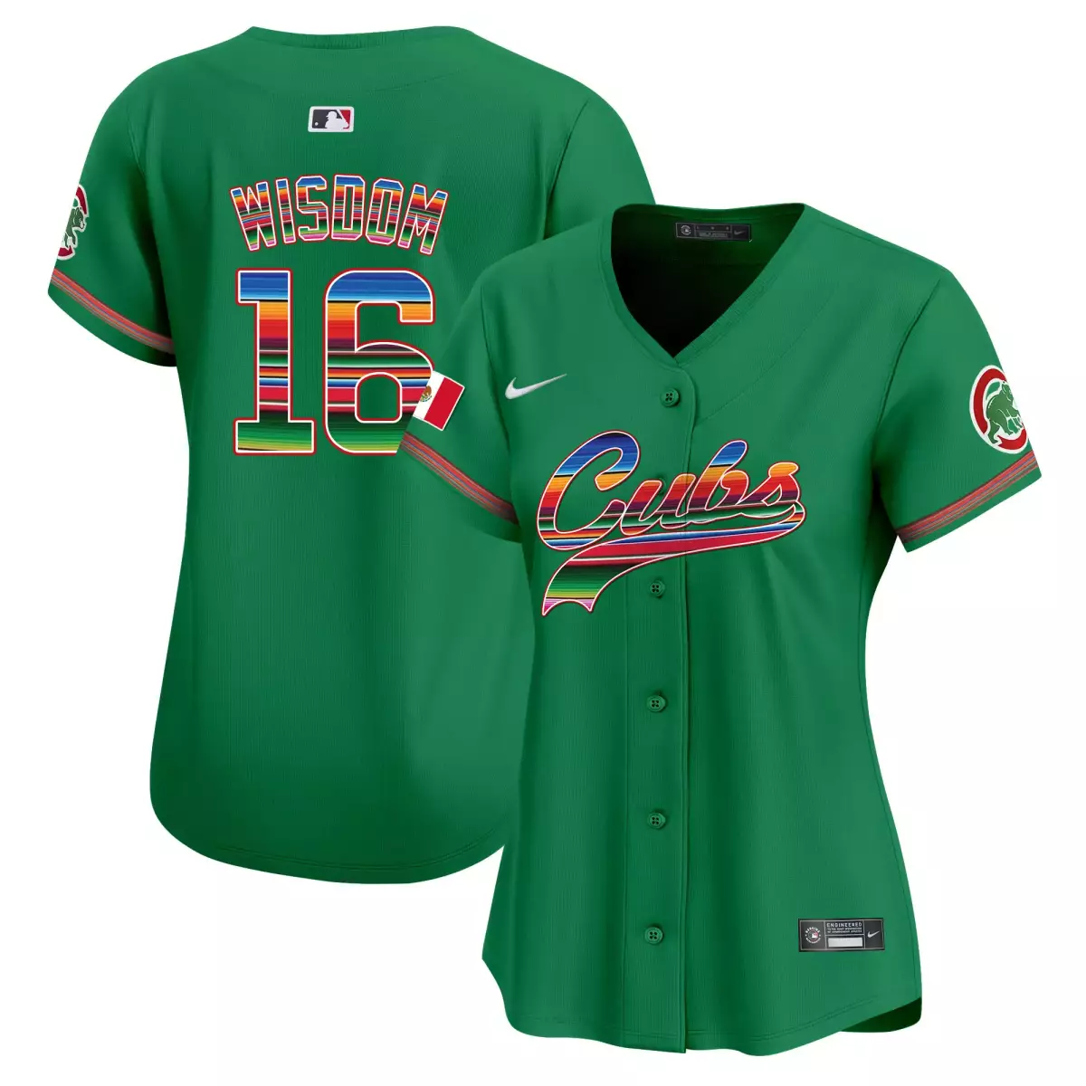 Wisdom Mexico 16 Cubs Jersey Green Cinco De Mayo Mexican Flag Men Button-up Split