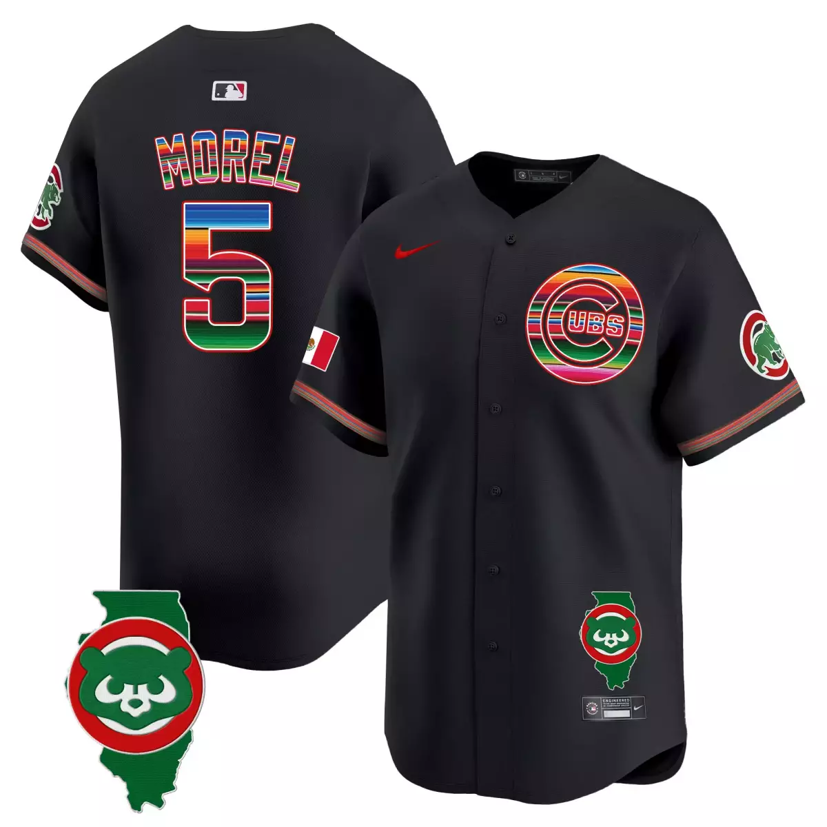 Morel Mexico 5 Cubs Jersey Black City Connect Mexican Flag Illinois State Outline 2023
