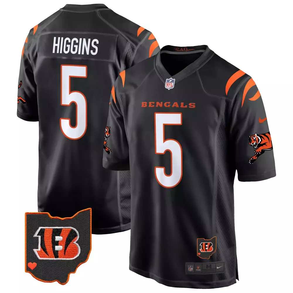 Tee Higgins 5 Cincinnati Bengals Jersey Black Pauley Brown Men Replica Orange White