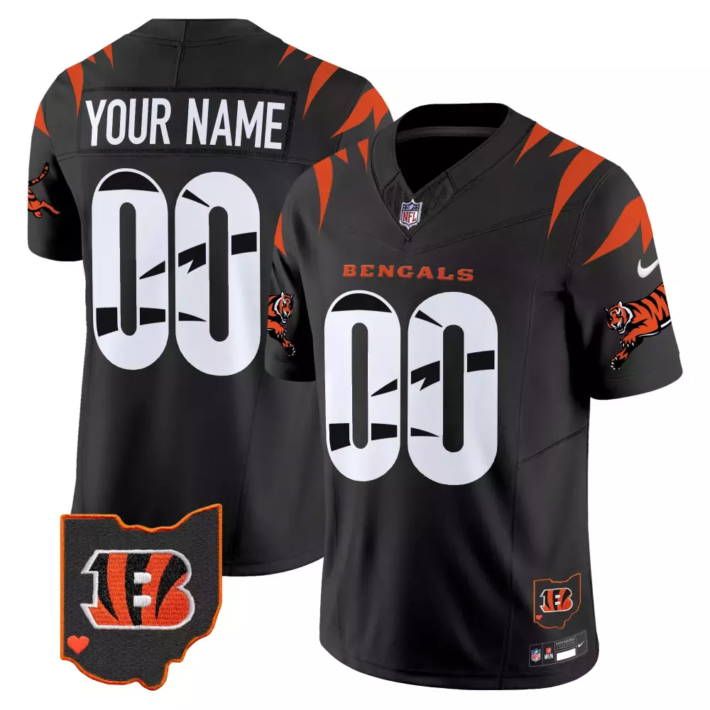 Custom Bengals Jersey Black Men Orange White Vapor Limited All Stitched
