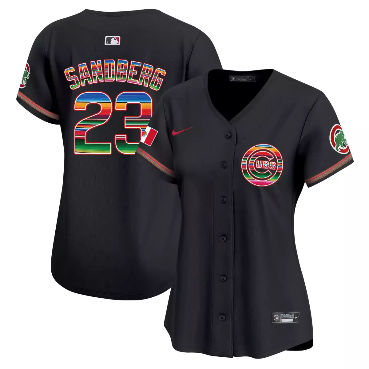 Sandberg Mexico 23 Cubs Jersey Black Cinco De Mayo Mexican Flag Women Alternate Split Design