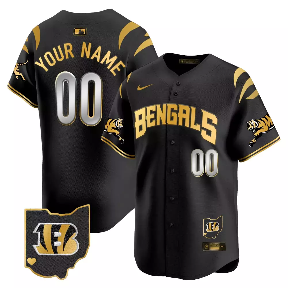 Custom Bengals Jersey Black Ohio Shape Men Gold Vapor Premier Limited All Stitched