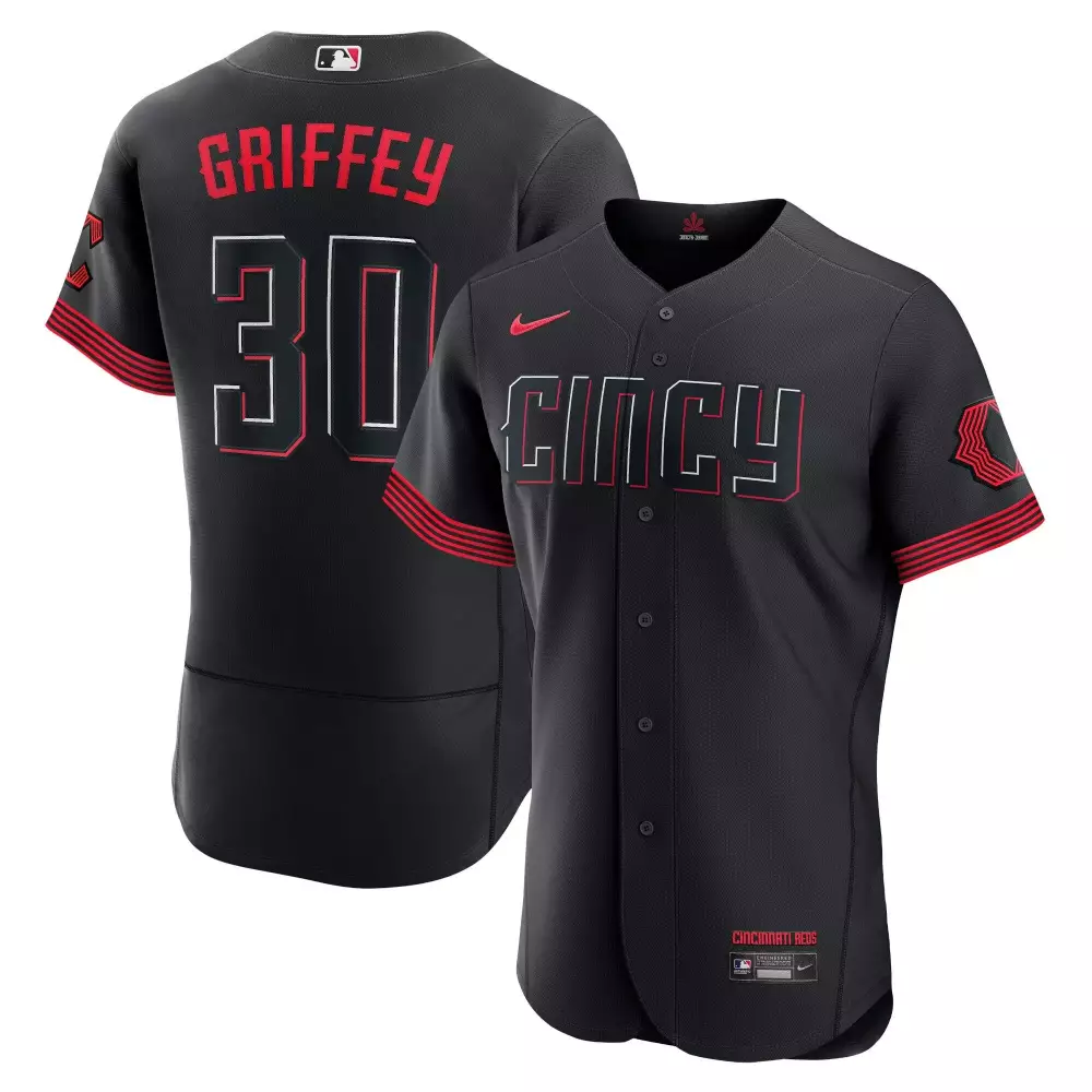 Ken Griffey 30 Cincinnati Reds Jersey Black Men Red White Flex All Stitched