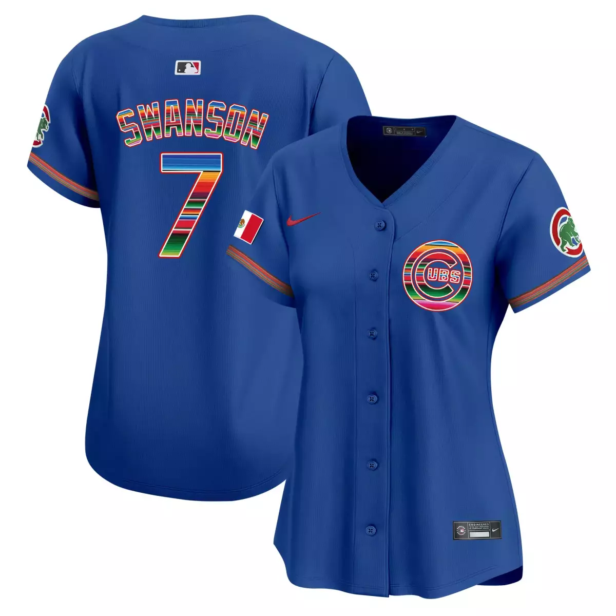 Swanson Mexico 7 Cubs Jersey Blue Flag Men Split Custom Design Red Green Yellow White