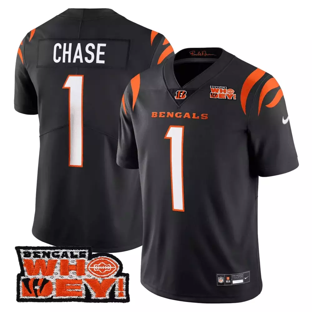 Ja'marr Chase 1 Bengals Jersey Black Paul Brown Who Dey! Men Player Orange White