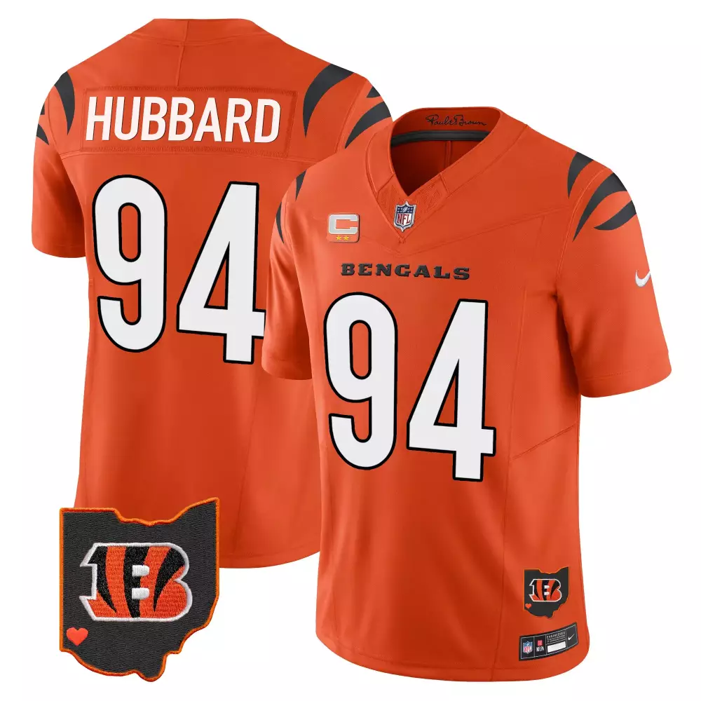 Sam Hubbard 94 Bengals Jersey Orange Ohio Shape Heart Men Authentic Black White Vapor