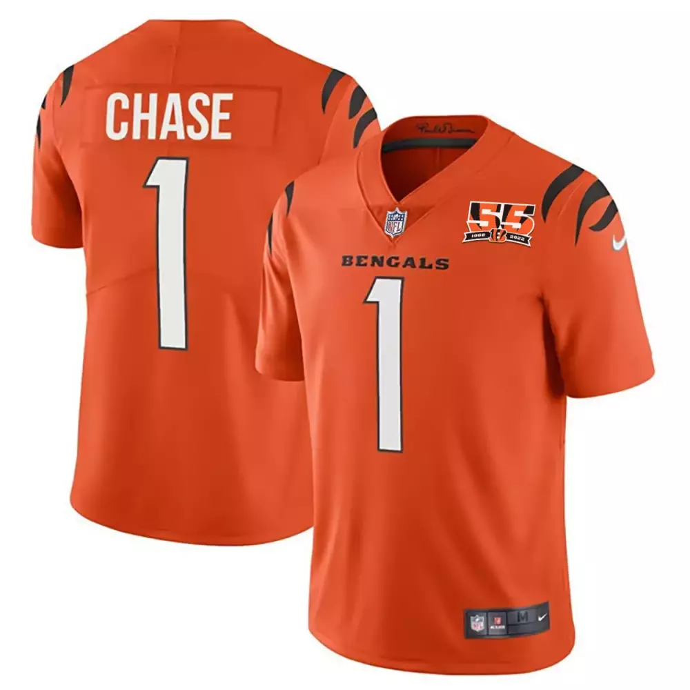 Ja'marr Chase 1 Bengals Jersey Orange Men Replica Black White Anniversary Vapor Limited